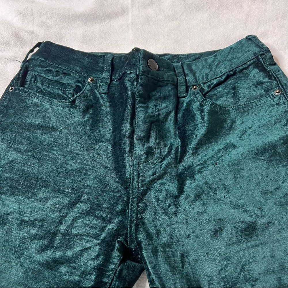 Free People Dark Green Velvet Cropped Flare Pants - Picture 3 of 7
